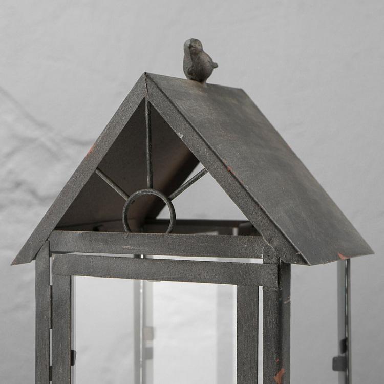 Подсвечник Скворечник с птицей Aged Gray Metal Lantern House Shape