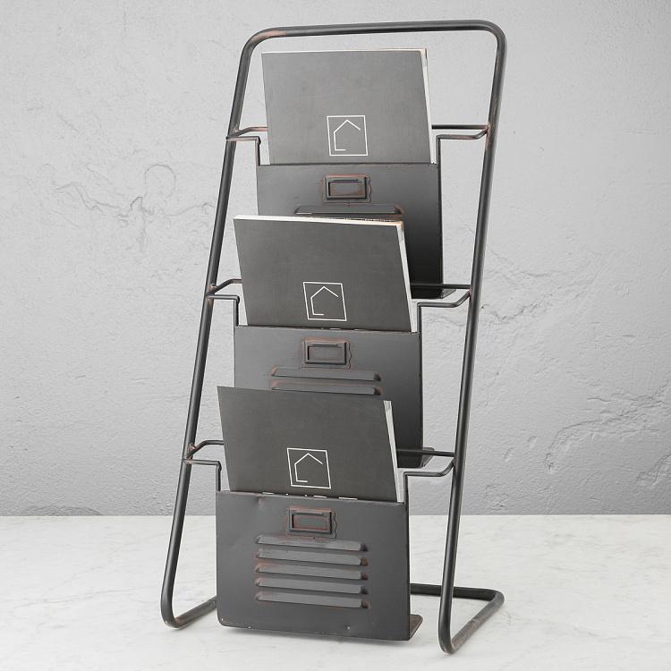 Трёхъярусная газетница  Newspaper Holder On Stand 3 Shelves