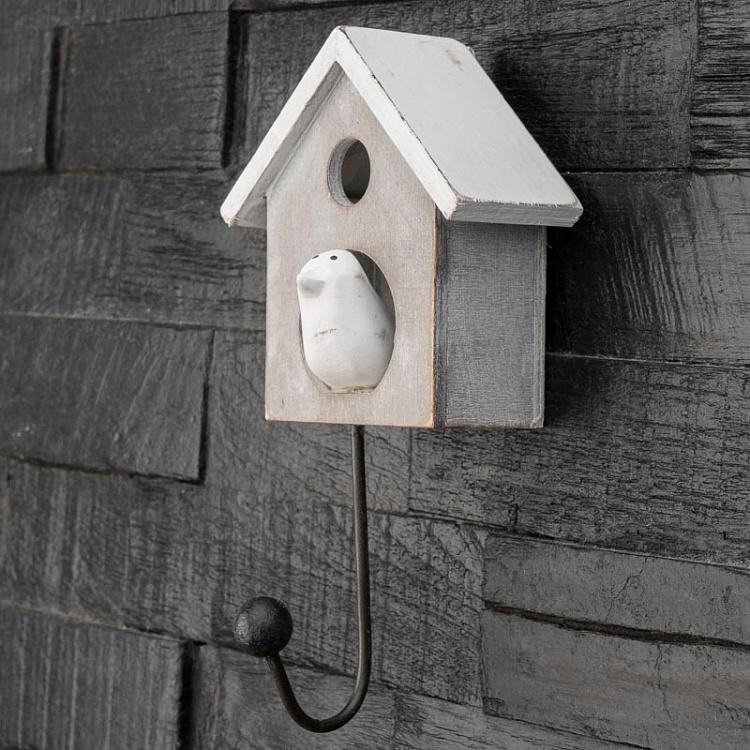 Однорожковый крючок Скворечник с птичкой Hook Bird House Bleached Wood With Bird
