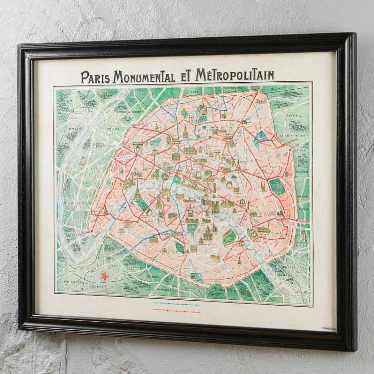 Картина-принт Карта Парижа, S Map Paris Small