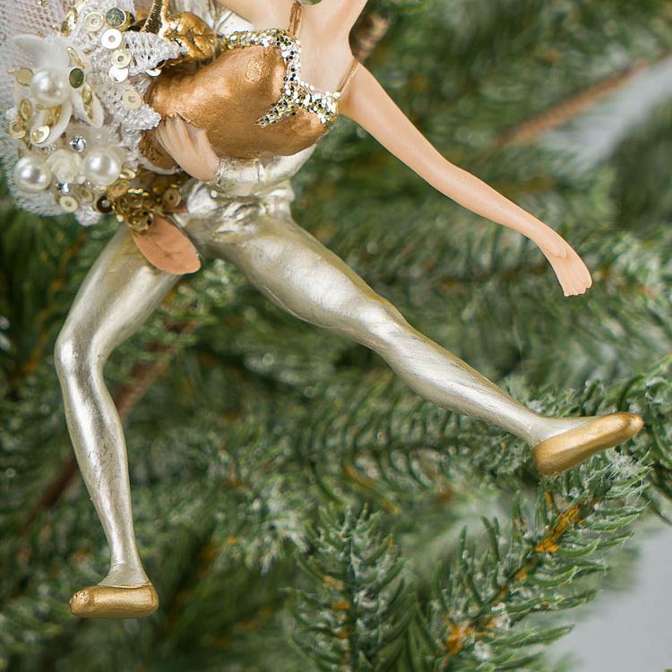 Ёлочная игрушка Балетная пара Tulle Pearl Ballet Couple White Gold 15 cm