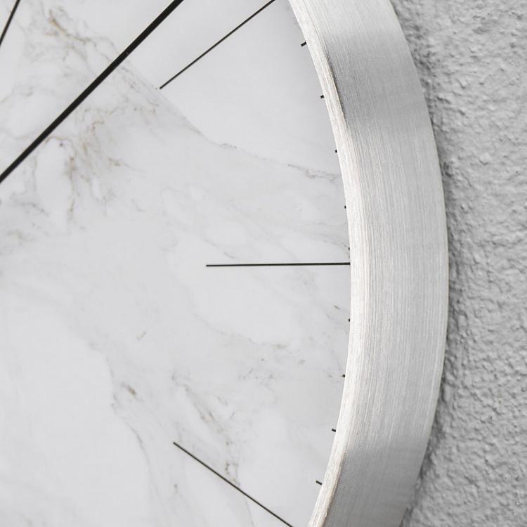 Матовые хромированные настенные часы с мраморным циферблатом Brushed Chrome Metal Cased Marble Effect Wall Clock
