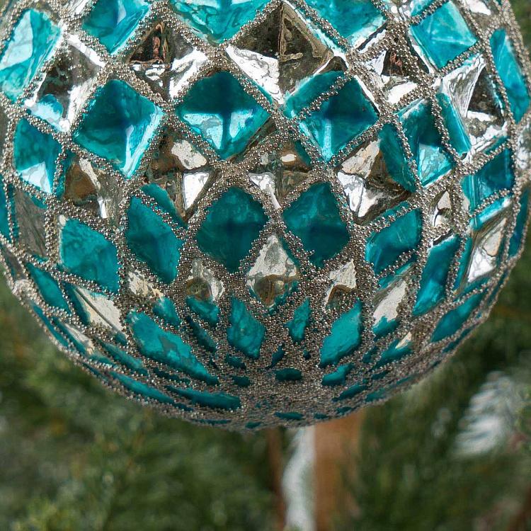 Ёлочная игрушка Многогранный шар голубой с серебром Multifaceted Ball Blue With Silver 10 cm