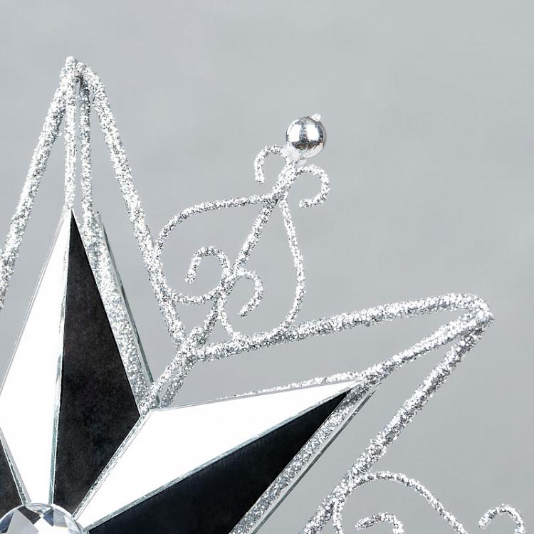 Верхушка на ёлку Серебряная звезда Metal Glitter Star Tree Topper Silver 25,5 cm