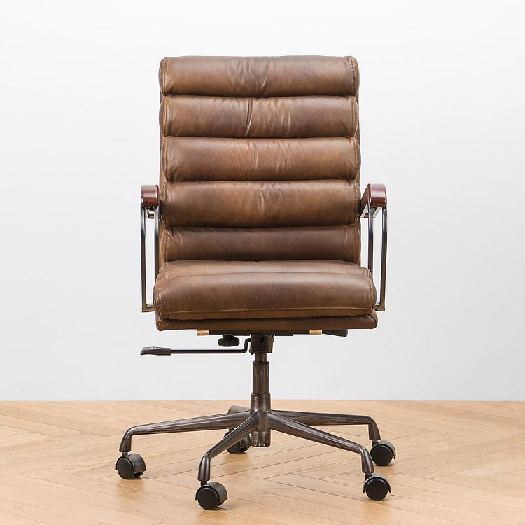 Рабочее кресло Турин, красно-коричневые подлокотники Ufficio Torino Armchair, Red Brown Wood D