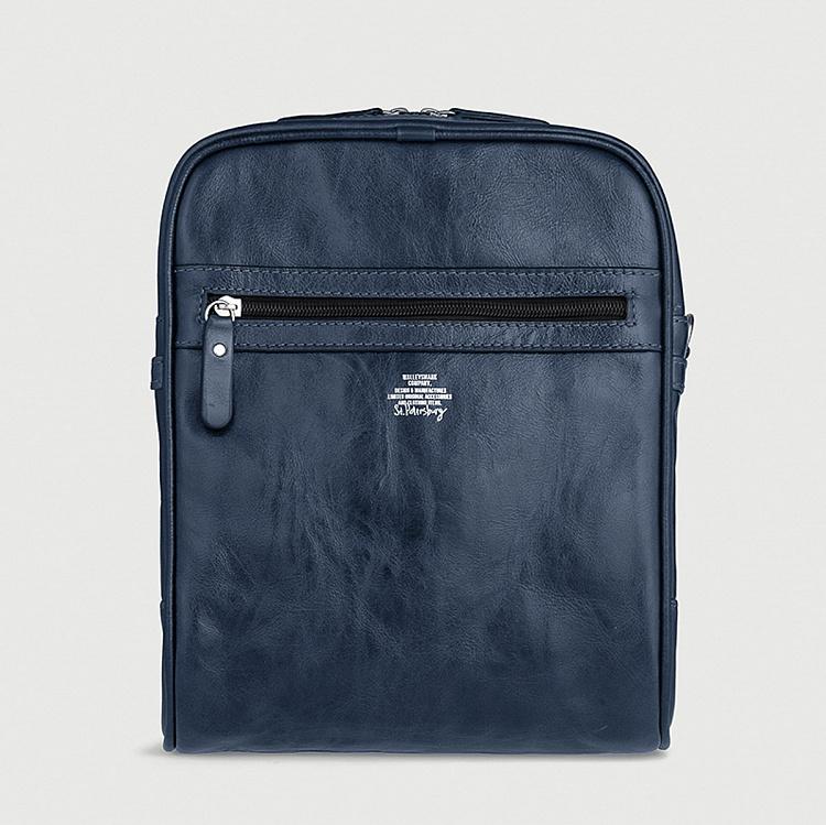 Синяя кожаная мужская сумка Гном Midget Bag, Blue Opaco