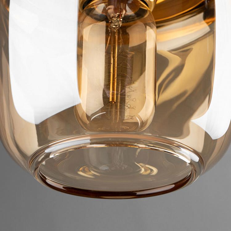 Янтарный подвесной светильник Жёлудь на чёрном проводе с плоским потолочным колпаком Acorn Amber Brass Hanging Lamp With Black Cord Rosette