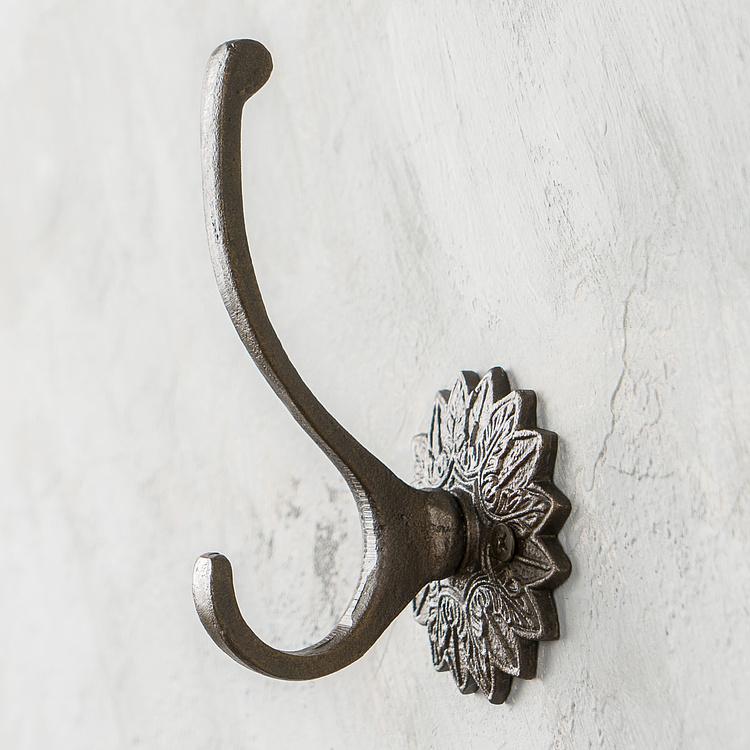 Двухрожковый чугунный крючок с цветком Decorative Star Plate Cast Iron Hook