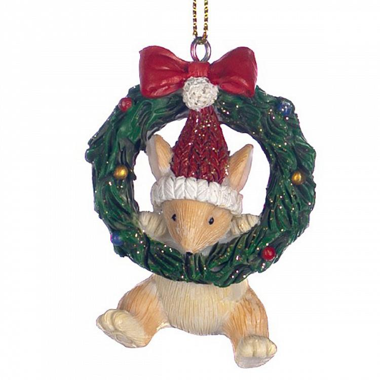 Ёлочная игрушка Мышка в Рождественском венке Xmas Mouse Hanging In Wreath 6 cm