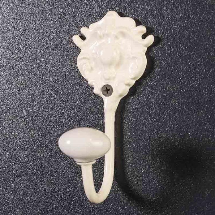 Железный крючок Барокко с фарфоровым наконечником цвета слоновой кости, S Small Hook Baroque With Porcelain Knob Iron Cream