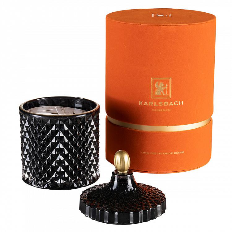 Арома-свеча в чёрном фасетном стакане Блу Колье Дрифтвуд, L Aroma Candle In Black Faceted Glass Blue Collier Driftwood Large