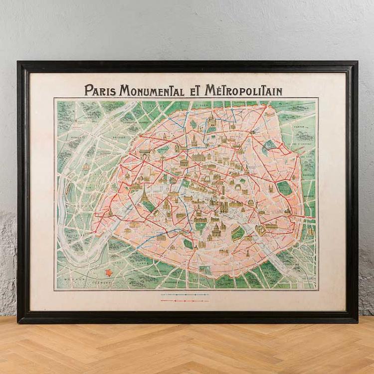 Картина-принт Карта Парижа, L Map Paris Large