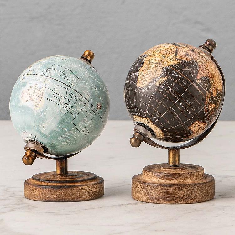 Набор из 2-х винтажных глобусов Set Of 2 Vintage Globes Tiny Mango Wood