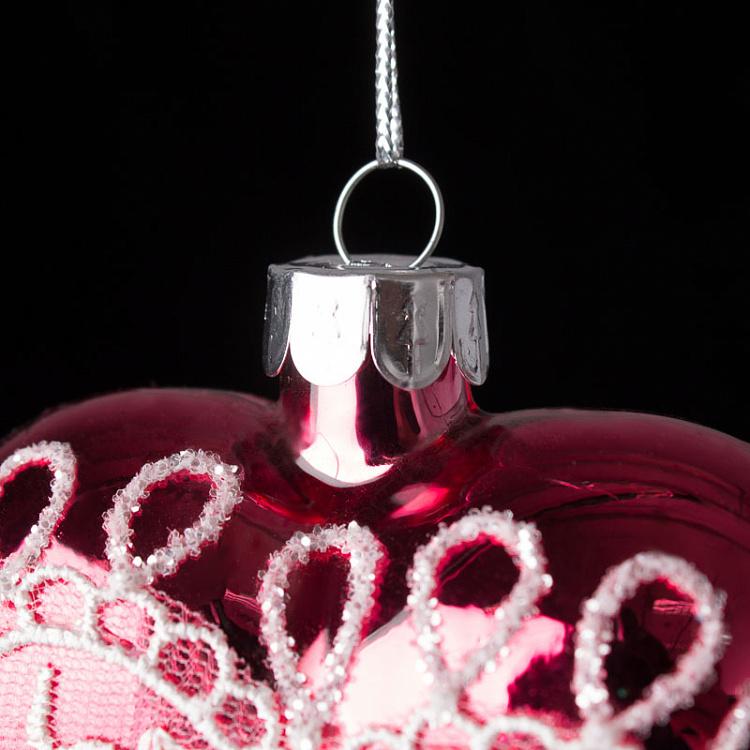 Ёлочная игрушка Красное сердце с кружевом Glass Lace Rose Heart Red 8 cm
