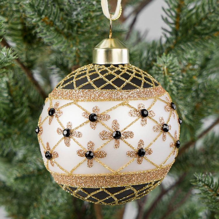 Gold Mesh Ornament Ball With Flowers 8 cm