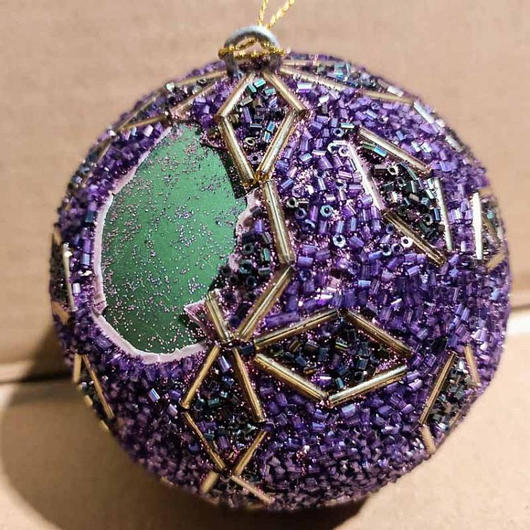 Фиолетовый ёлочный шар с бисерным орнаментом, M дисконт Bead Ornament Ball Purple 9 cm discount
