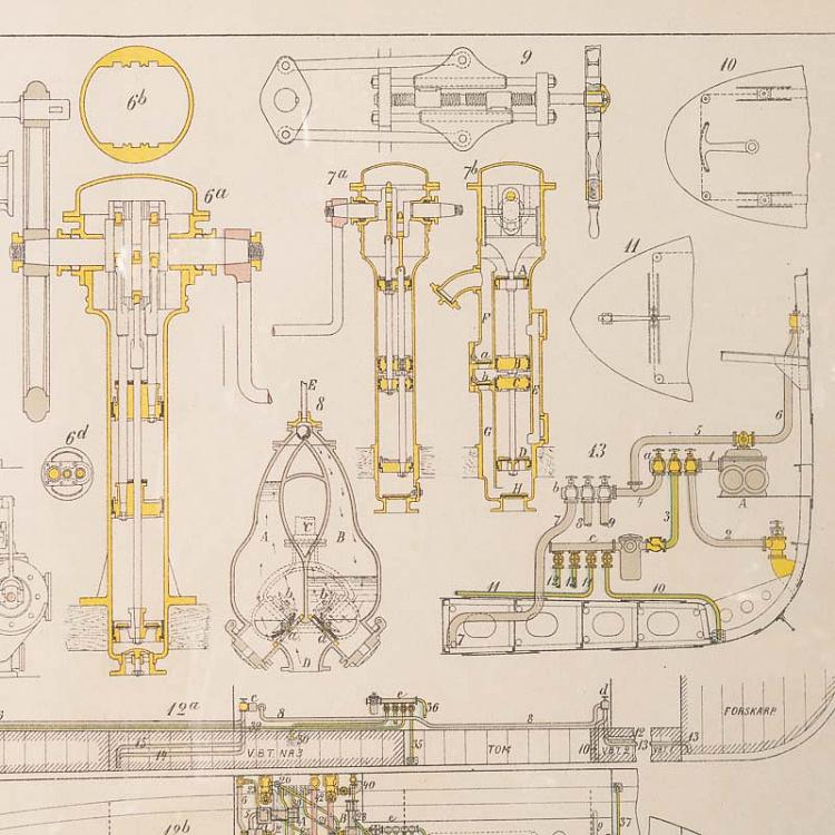 Картина-чертеж План корпуса лодки Boat Blueprint Hull