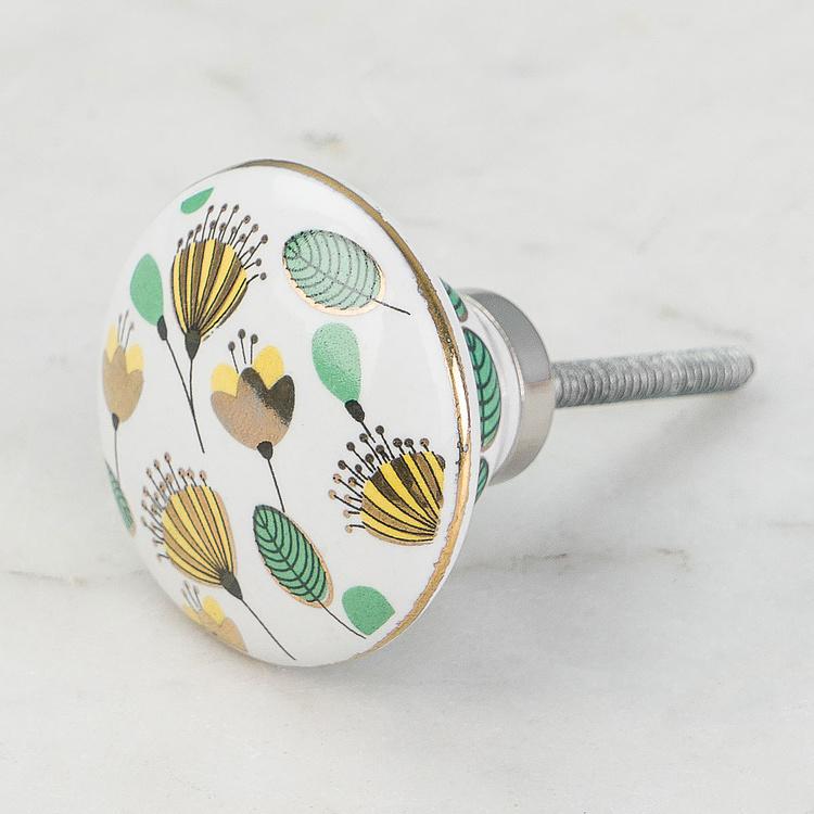 Керамическая мебельная ручка Букет тюльпанов Tulip Bouquet Gold Ceramic Knob