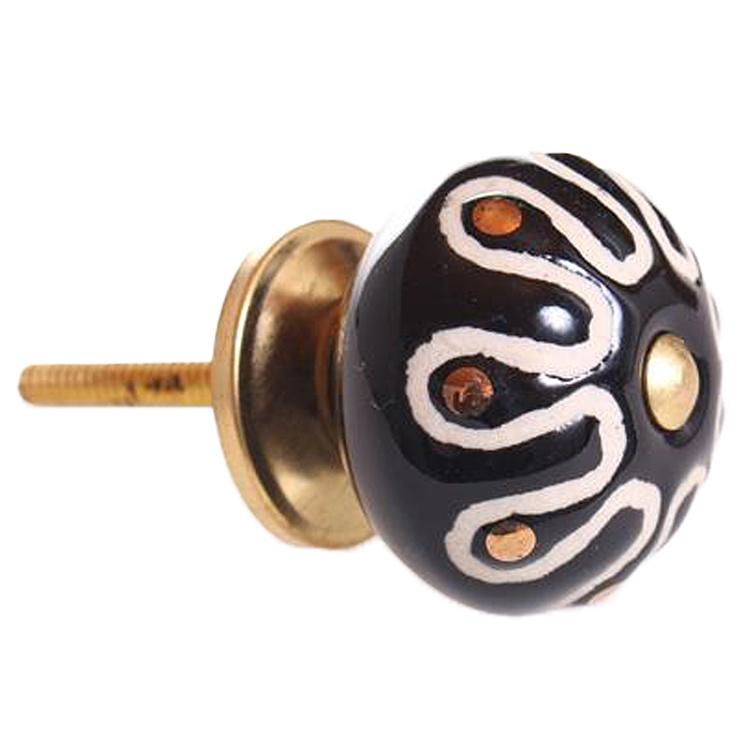 Мебельная ручка Чёрно-белый цветок Flower Vintage Knob Black