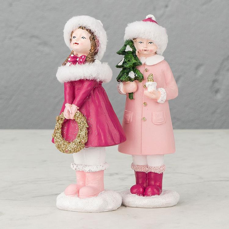 Набор из двух новогодних фигурок Холли и Ева Set Of 2 Figures Holly And Eve Pink 20 cm