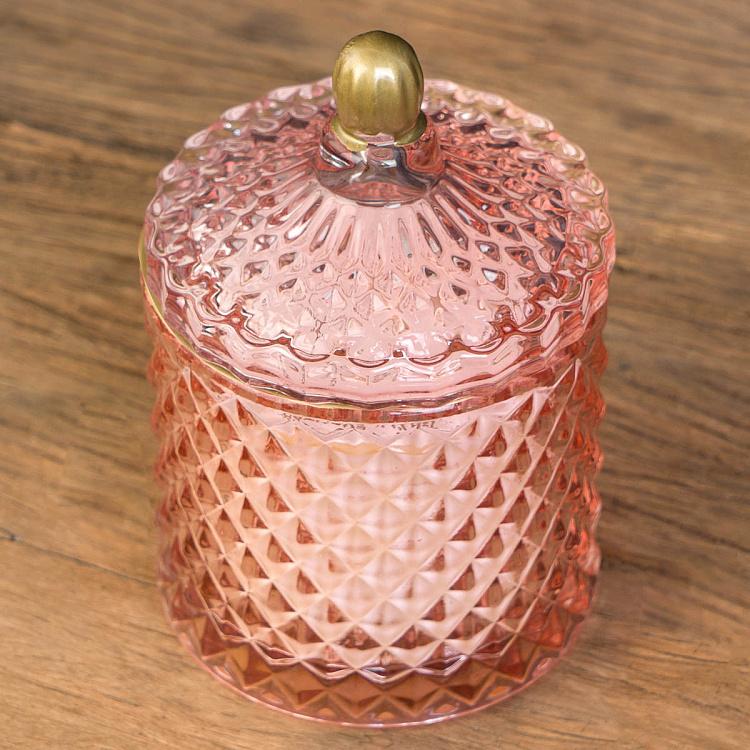 Арома-свеча в розовом фасетном стакане Кактус, S Aroma Candle In Pink Faceted Glass Cactus Small