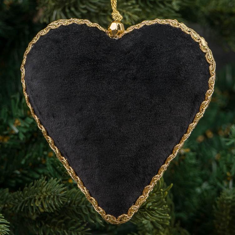 Ёлочная игрушка Чёрно-золотое сердце с жемчужинами Heart With Pearls Black Gold 12 cm