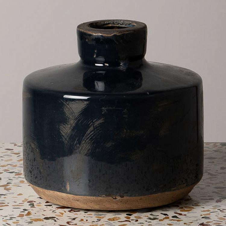 Ваза Бутыль керамическая тёмно-синего цвета, широкая Bottle Vase Dark Blue Wide