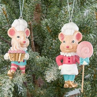 Set Of 2 Candyland Chef Mice Pink Blue 9 cm