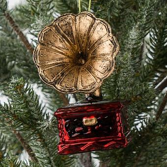 Glass Hanger Gramophone Red 11 cm