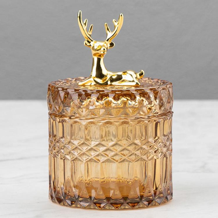 Янтарная ёмкость для хранения с оленем Glass Jar With Deer Figure Ochre