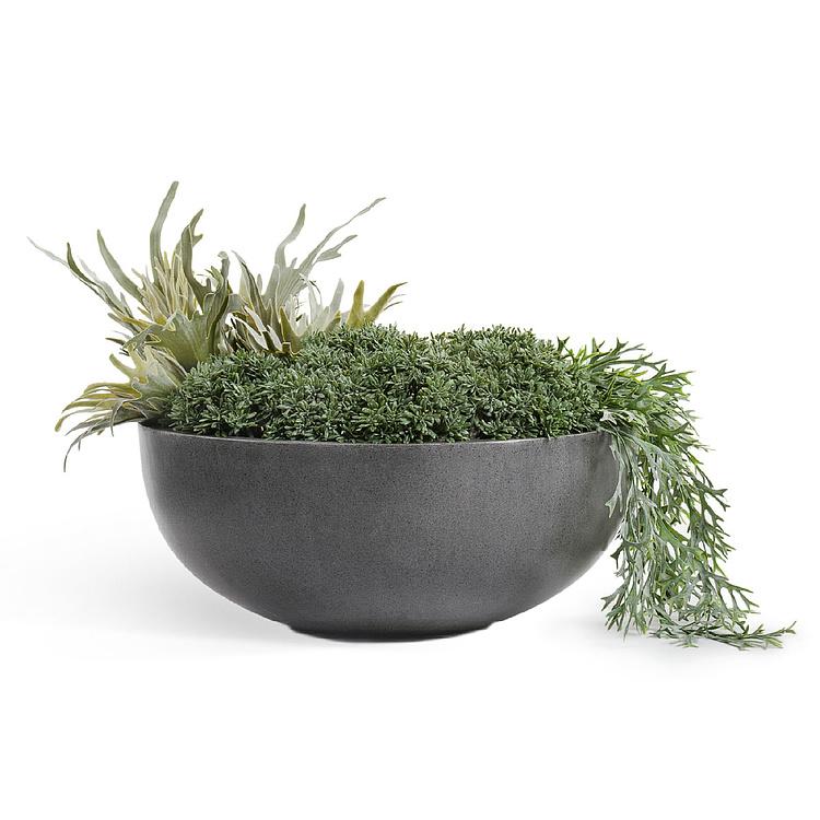 Низкое тёмно-серое кашпо-чаша Эффектори Бетон, M Effectory Beton Low Bowl Dark Grey Medium