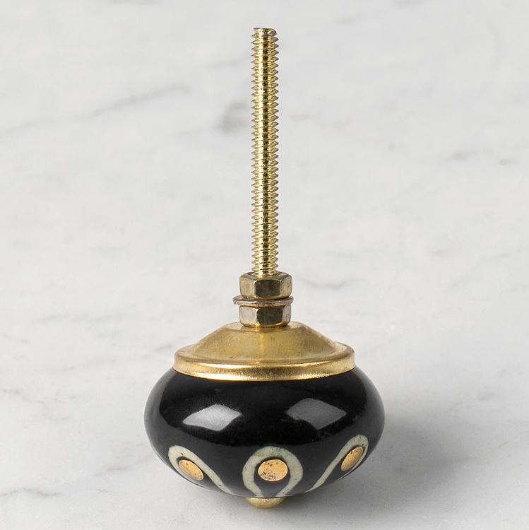 Мебельная ручка Чёрно-белый цветок Flower Vintage Knob Black