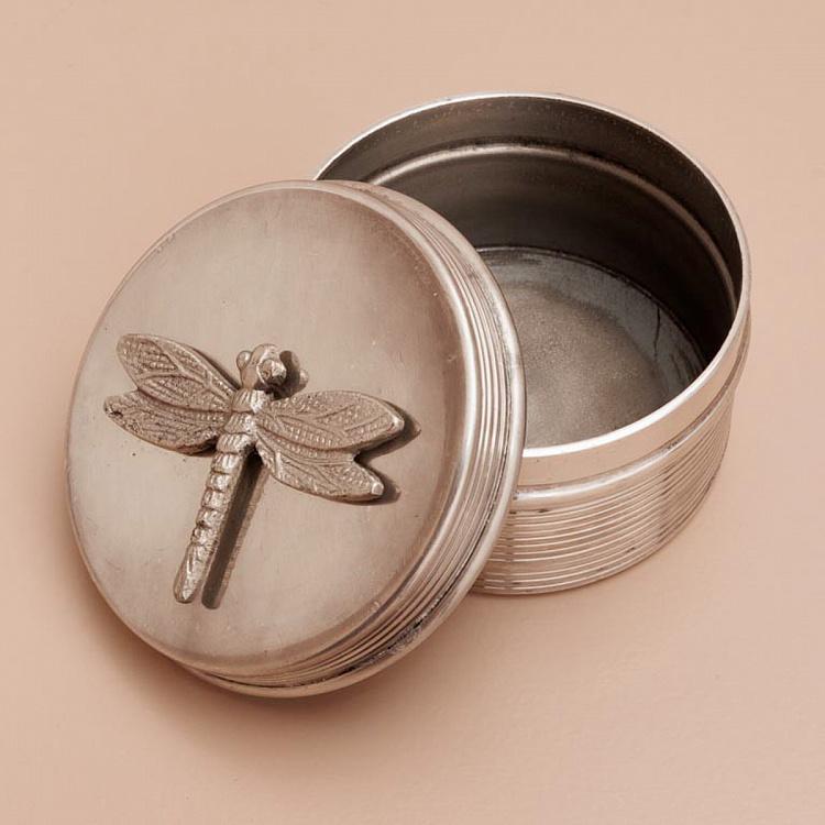 Круглая серебристая шкатулка со Стрекозой Dragonfly Round Box Silver