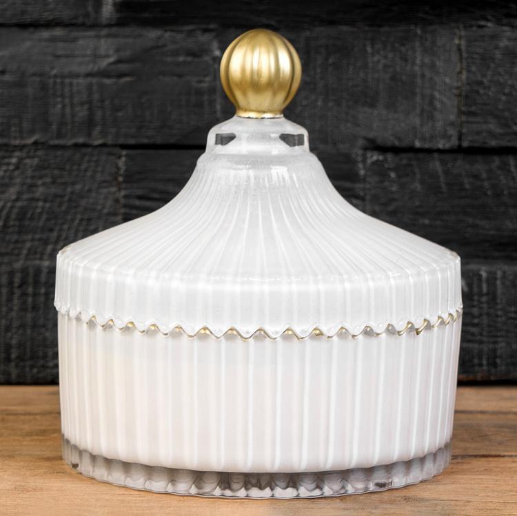 Арома-свеча в белом рифлёном стакане Шёлковый цветок, L Aroma Candle In White Striped Glass Silk Flower Large