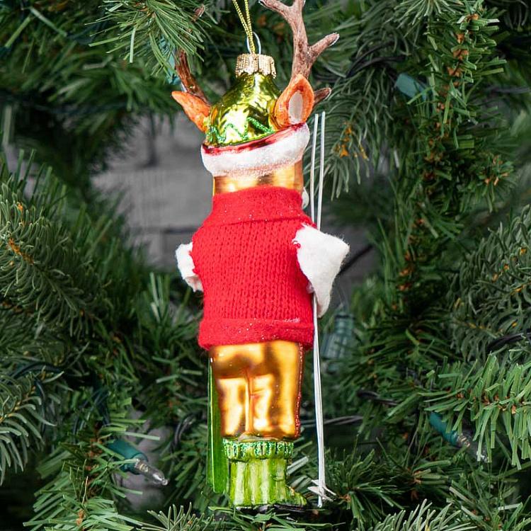 Ёлочная игрушка Олень с лыжами 1 Glass Hanger Ski Elk 1 18 cm