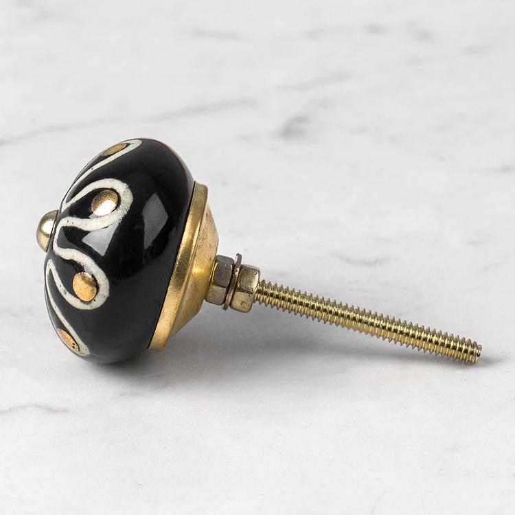 Мебельная ручка Чёрно-белый цветок Flower Vintage Knob Black