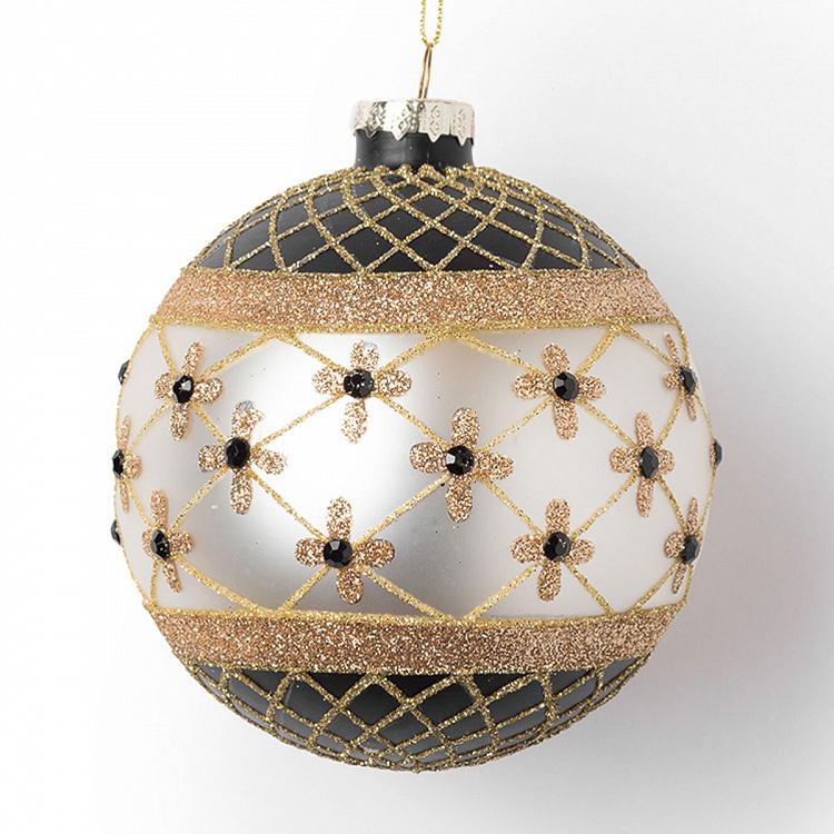 Gold Mesh Ornament Ball With Flowers 8 cm