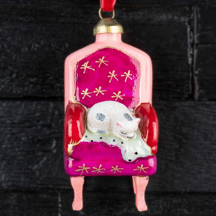 Ёлочная игрушка Кошка на кресле Glass Cat In Sofa Chair Purple 9 cm