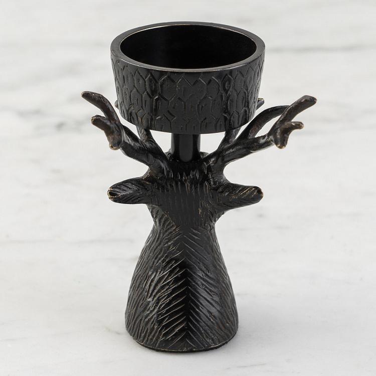 Подсвечник для чайной свечи чёрный с головой оленя Deer Head Tealight Holder