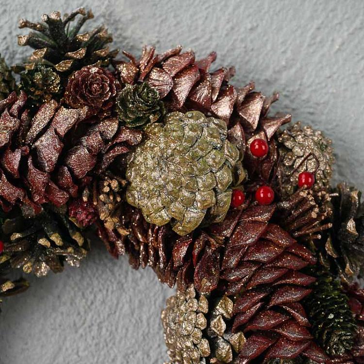 Позолоченный венок с сосновыми шишками Gilt Berry Pinecone Wreath Green Brown 34 cm