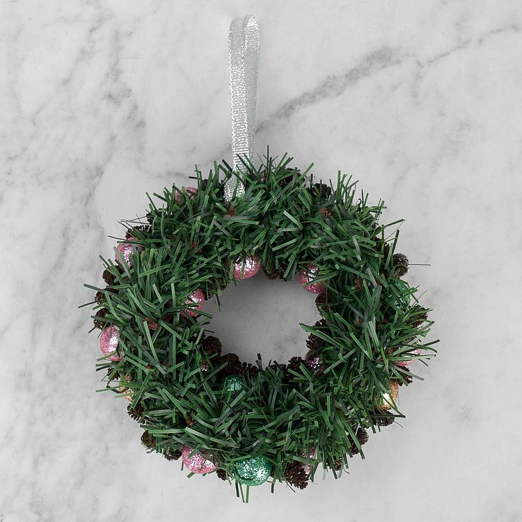 Новогодний венок с шишками и перламутровыми шарами 2, M Wreath Bagel 2 Medium