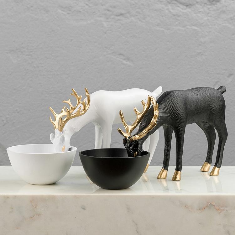 Подставка для мелочей Чёрный олень на водопое Deer Golden Horns Trinket Tray Black