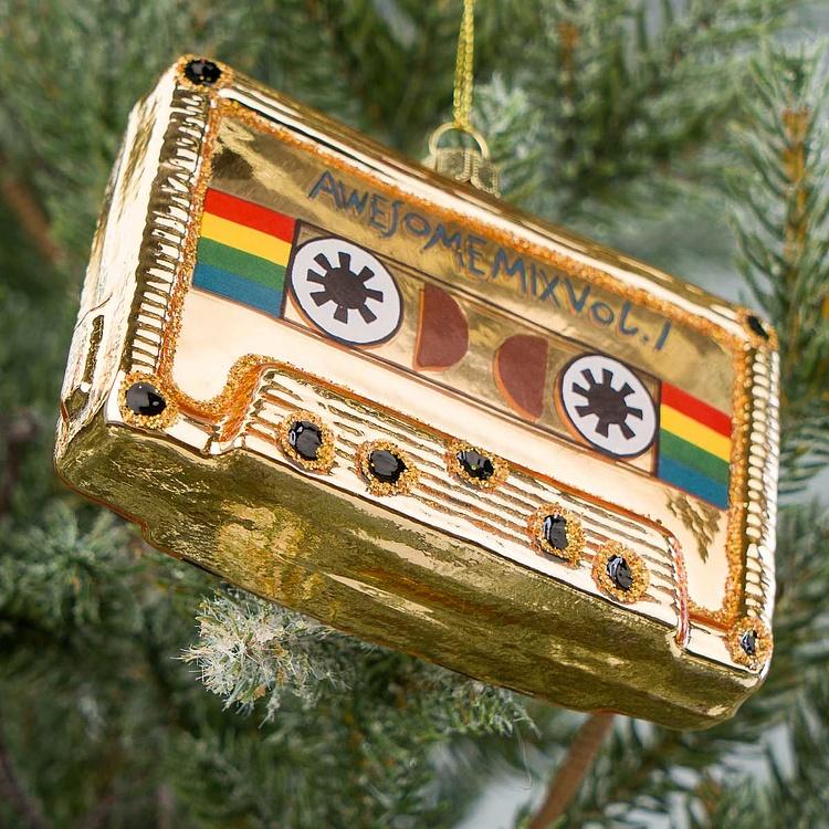 Ёлочная игрушка Аудиокассета Glass Awesome Mix Tape Cassette Gold 10,5 cm