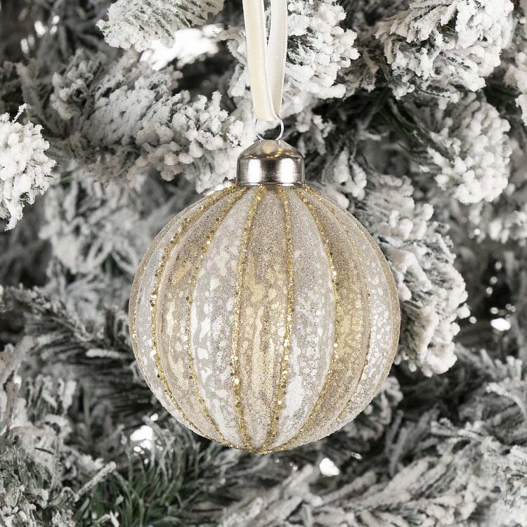 Ёлочная игрушка Бежево-золотистый шар в полоску Striped Ball Creamy Beige 8 cm