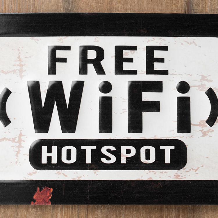 Металлическая табличка Бесплатный WiFi Plaque Metal Free Wifi Hotspot Fond Blanc/Noir