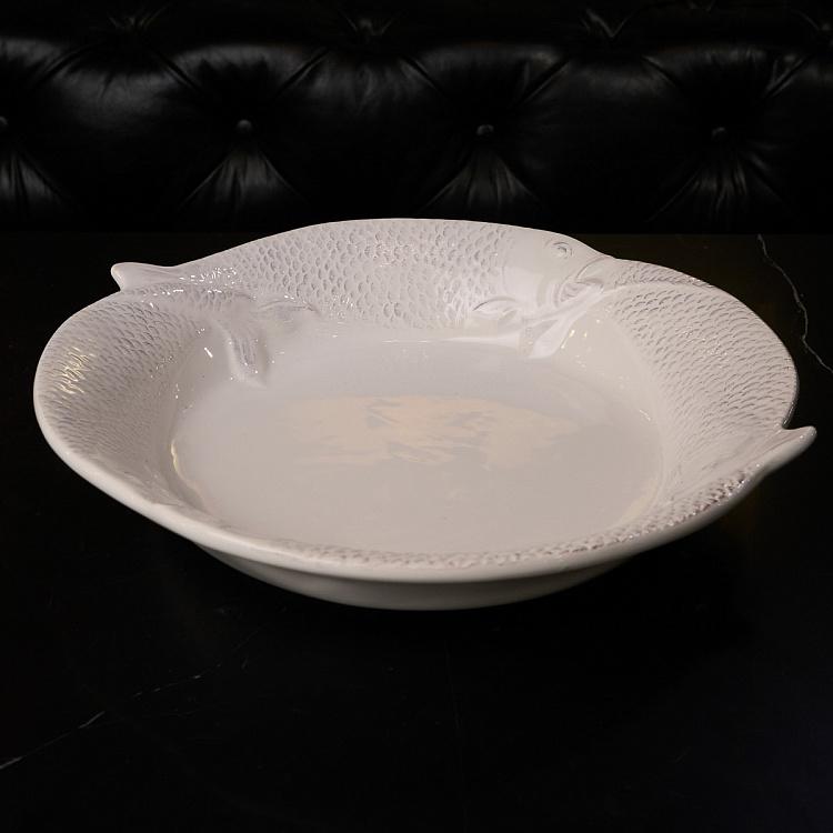 Белая круглая тарелка Рыба дисконт White Fish Shape Round Plate discount