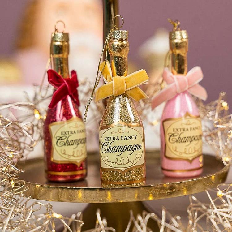 Набор из трёх ёлочных игрушек Шампанское Set Of 3 Glass Hangers Champagne 13 cm