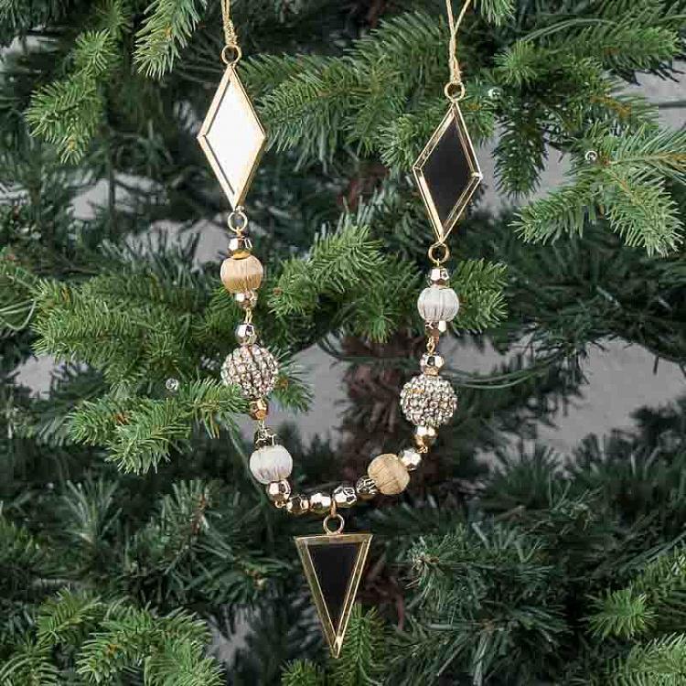 Гирлянда из золотистых бусин и зеркал, 37 см White And Gold Beads And Mirrors Garland 37 cm