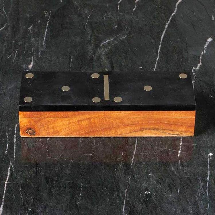 Чёрное Домино в шкатулке из дерева акации Black Domino In Acacia Box