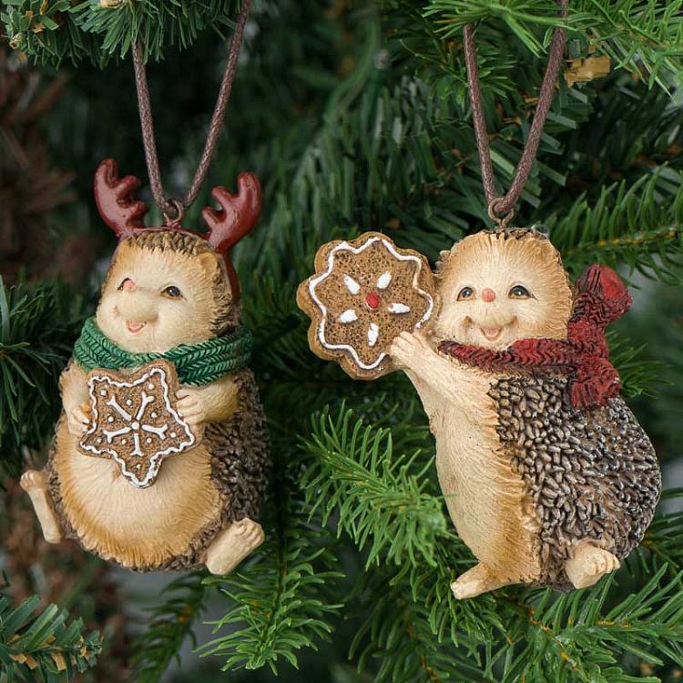 Набор из двух ёлочных игрушек Ёжики с имбирным печеньем Set Of 2 Xmas Hedgehogs With Ginger 8,5 cm
